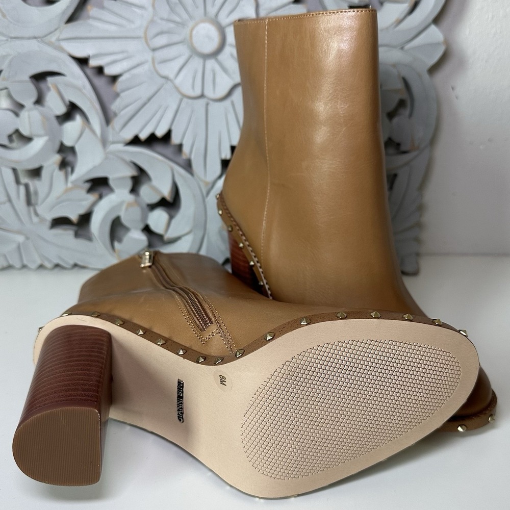 Gianni Bini Brown Leather Studded Ankle Bootie Zip Almond Toe Women's Sz 8 Boot - Picture 6 of 10